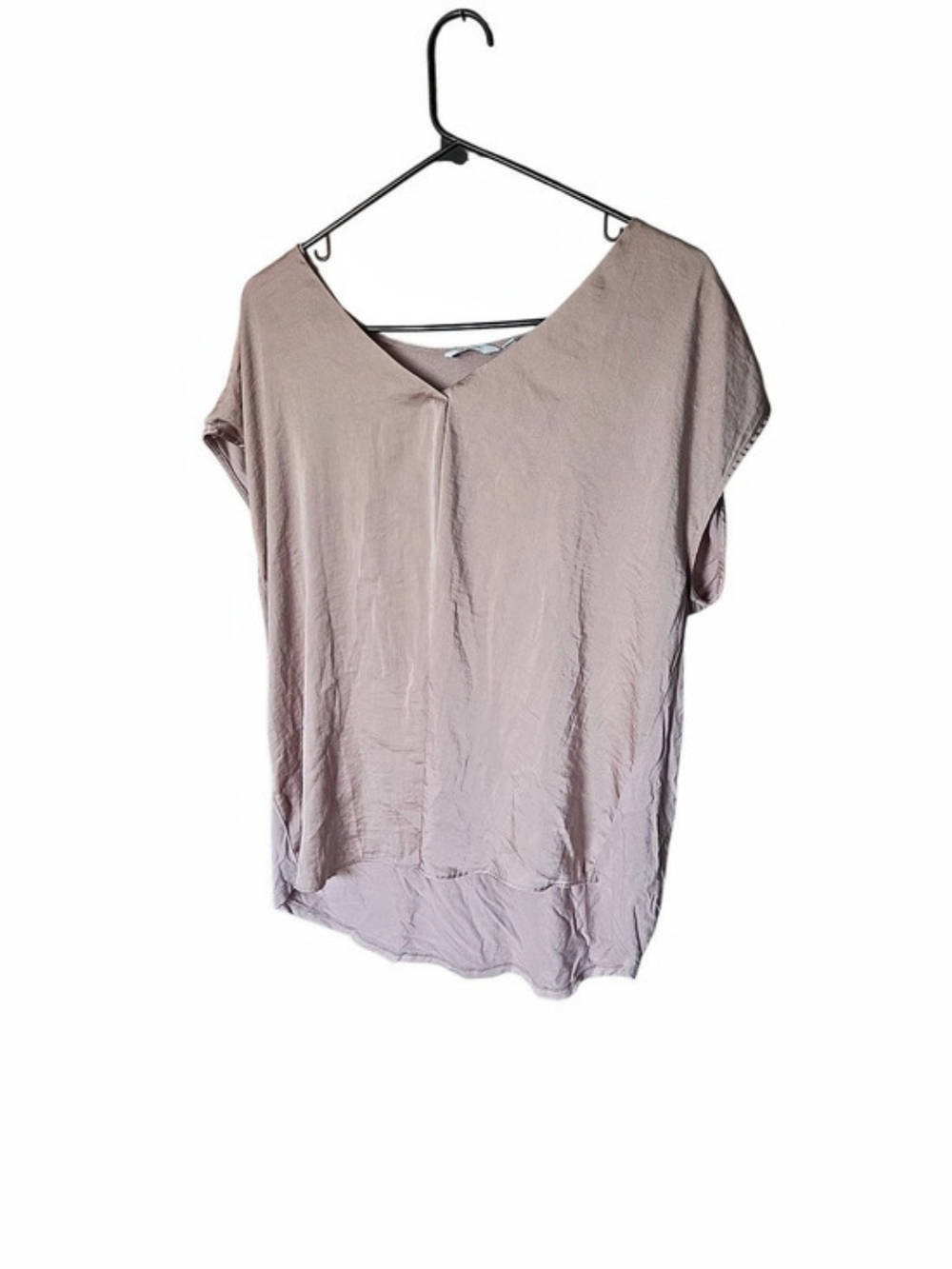 Reitmans Mixed Media V-Neck Blouse Mauve Taupe Short Sleeve XXL Plus Size